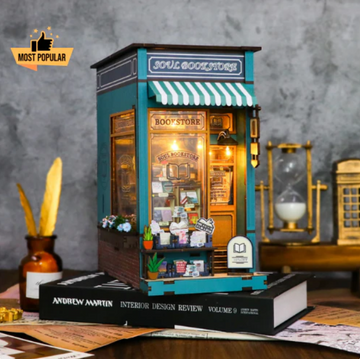 Soul Bookstore Book Nook Kit – Modern DIY Miniature Bookstore Kit with Lighting