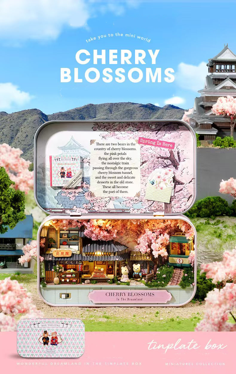 Sakura Street Book Nook Kit – Floral and Toy Miniature with Sakura Tree Display
