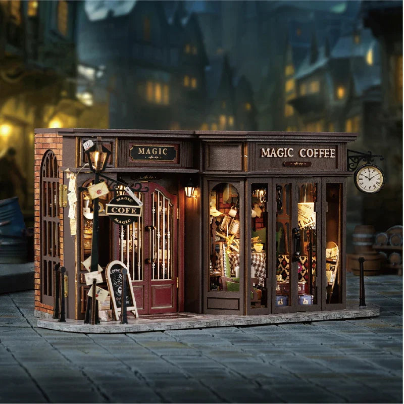 Elf Book Nook Coffee Magic 3D Kit with LED Espresso Machine and Rotating Barista