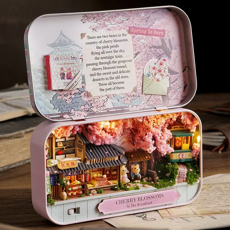 Sakura Street Book Nook Kit – Floral and Toy Miniature with Sakura Tree Display