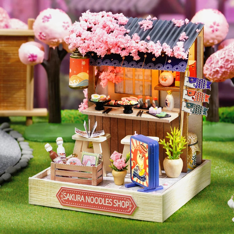 Elf Book Nook Sakura Ramen 3D Kit with LED Lanterns and Steam Effect Bowls